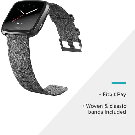 Fitbit Versa Special Edition Smart Watch, Charcoal Woven, One Size (S & L Bands Included) - Grabgear.in
