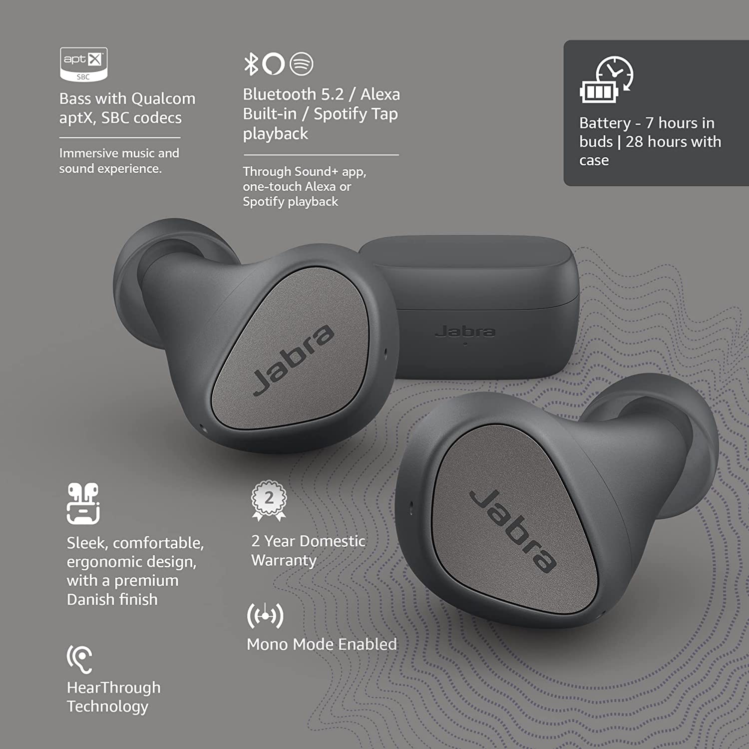 Jabra Elite 3 in Ear True Wireless Earbuds Noise Isolating with 4