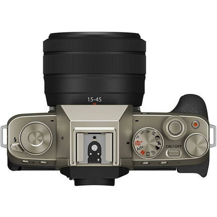 Fujifilm X-T200 24.2 MP Mirrorless Camera with XC 15-45 mm Lens (APS-C Sensor, Electronic Viewfinder, Vari-Angle LCD Touchscreen, Face/Eye AF, 4K Video Vlogging, Film Simulations) - Champagne Gold - Grabgear.in
