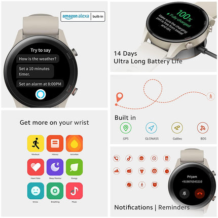 Mi Watch Revolve Active (Beige) - 1.39" AMOLED Display, SpO2, GPS and Sleep Monitor, Alexa Built-in, 117 Sports Mode, Personalized Watch Faces, 2 Weeks Battery Life, Music and Camera Control - Grabgear.in