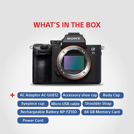 Sony Alpha ILCE-7M3 Full-Frame 24.2MP Mirrorless Digital SLR Camera Body (4K Full Frame, Real-Time Eye Auto Focus, 4K Vlogging Camera, Tiltable LCD, Low Light Camera) - Black - Unboxify