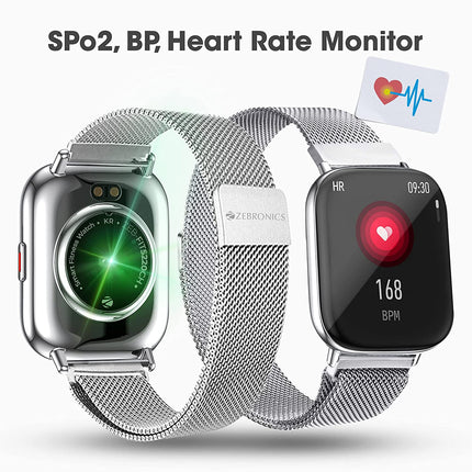 (UNBOXED) Zebronics Zeb-FIT5220CH Limited Edition Smart Fitness Watch,2.5D Curved Glass 4.4cm Square Display, Metal Body & Strap, SpO2/BP/HR Monitor, IP68 Water Proof, 8 Sports Mode - Unboxify