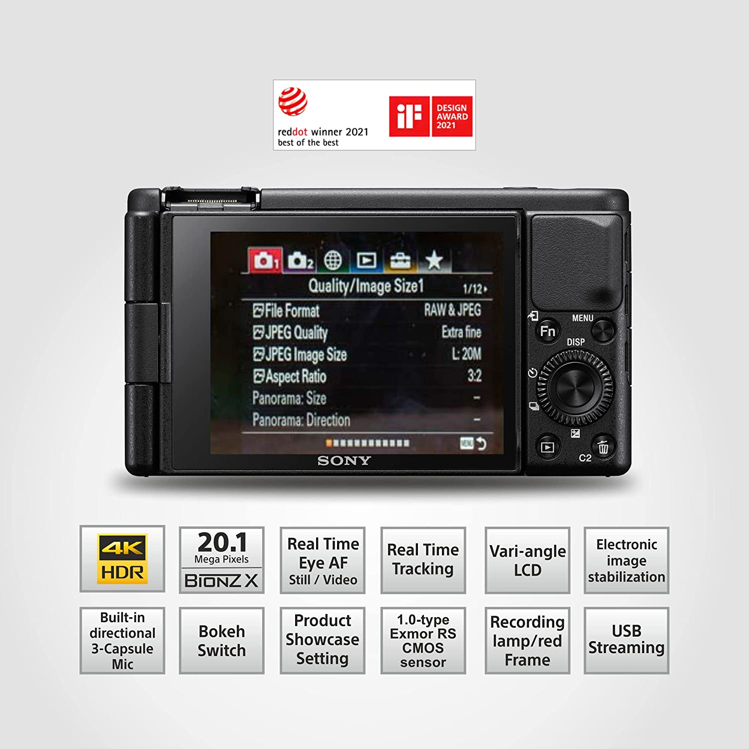 Sony Digital Vlog Camera ZV-1 (Video Eye AF, Flip Screen, in-Built