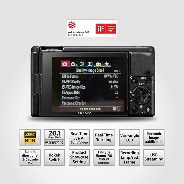 Sony Digital Vlog Camera ZV-1 (Video Eye AF, Flip Screen, in-Built Microphone, 4K Vlogging Camera) (UNBOXED) - Unboxify