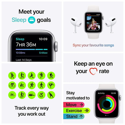 New Apple Watch SE (GPS, 40mm) - Silver Aluminium Case with White Sport Band - Grabgear.in
