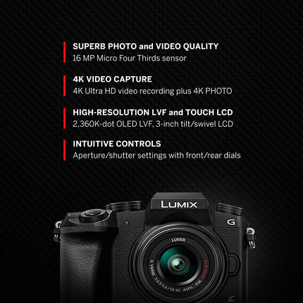 Panasonic LUMIX G7 16.00 MP 4K Mirrorless Interchangeable Lens Camera Kit with 14-42 mm Lens (Black) - Unboxify