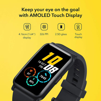 Honor Watch ES (Black, 4.16cm (1.64") AMOLED Touch Display) 95 Workout Modes, Automatic Workout Recognition, 12 Animated Workout Courses, Fast Charge, SpO2, Stress, Sleep Monitor, Watch Face Store - Grabgear.in
