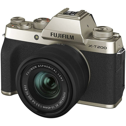 Fujifilm X-T200 24.2 MP Mirrorless Camera with XC 15-45 mm Lens (APS-C Sensor, Electronic Viewfinder, Vari-Angle LCD Touchscreen, Face/Eye AF, 4K Video Vlogging, Film Simulations) - Champagne Gold - Grabgear.in