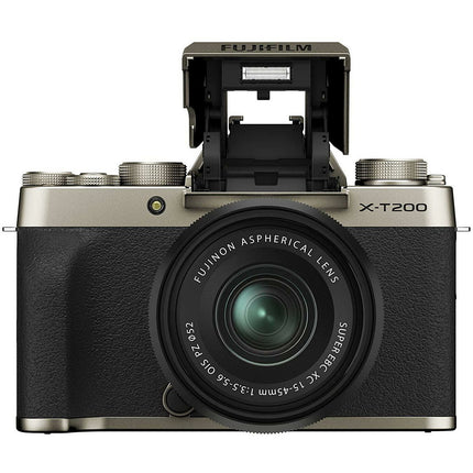Fujifilm X-T200 24.2 MP Mirrorless Camera with XC 15-45 mm Lens (APS-C Sensor, Electronic Viewfinder, Vari-Angle LCD Touchscreen, Face/Eye AF, 4K Video Vlogging, Film Simulations) - Champagne Gold - Grabgear.in