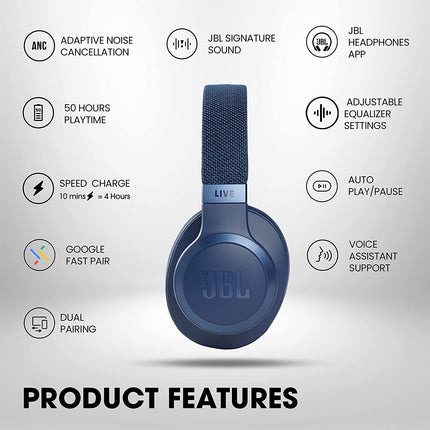 JBL Live 660NC, Smart Adaptive Noise Cancelling Bluetooth Wireless Over Ear Headphones with Mic (UNBOXED) - Unboxify