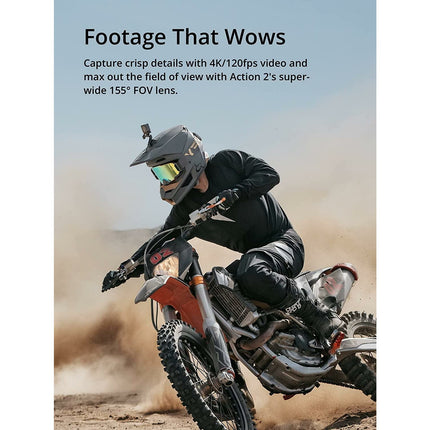 DJI Action 2 Dual Screen Combo-12MP Action Camera with Front Touchscreen, Magnetic Versatility, 4K Recording Upto 120 FPS& 155° FOV, Portable& Wearable, HorizonSteady, AI Editor, 10m Waterproof,Black - Grabgear.in