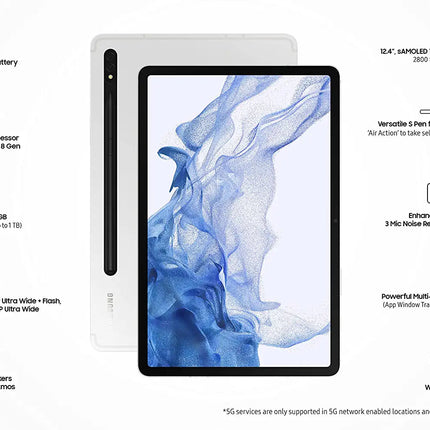 Samsung Galaxy Tab S8+ 31.49 cm (12.4 inch) sAMOLED Display, RAM 8 GB, ROM 128 GB Expandable, S Pen in-Box, Wi-Fi+ 5G Tablet, Silver - Unboxify